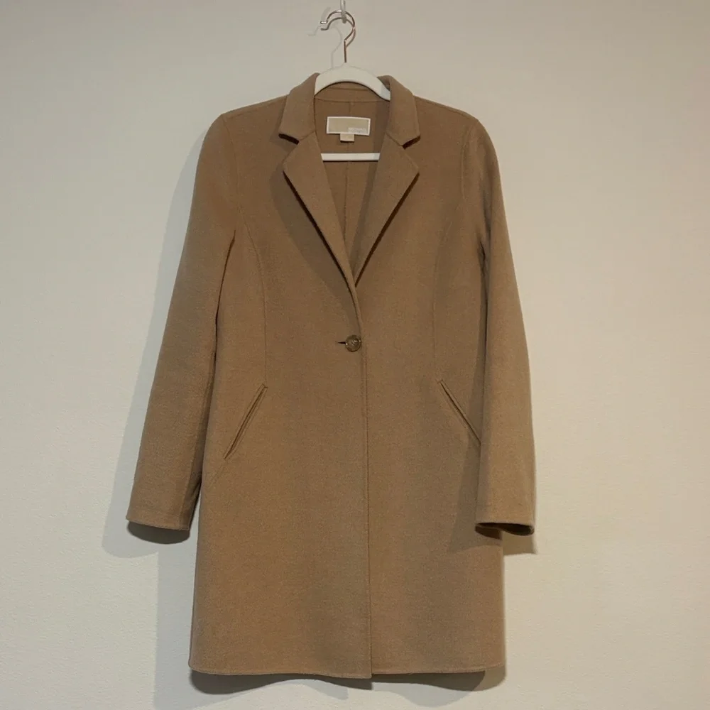 Michael Kors wool blend notch-lapel coat camel-colored